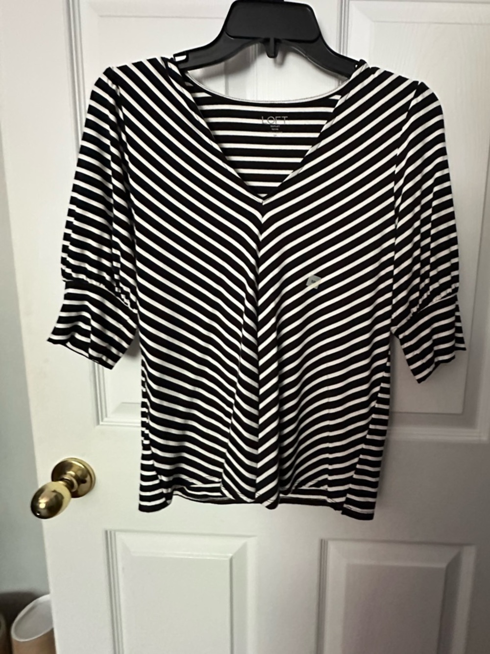 LOFT | Black & White Striped V-Neck Women's Top